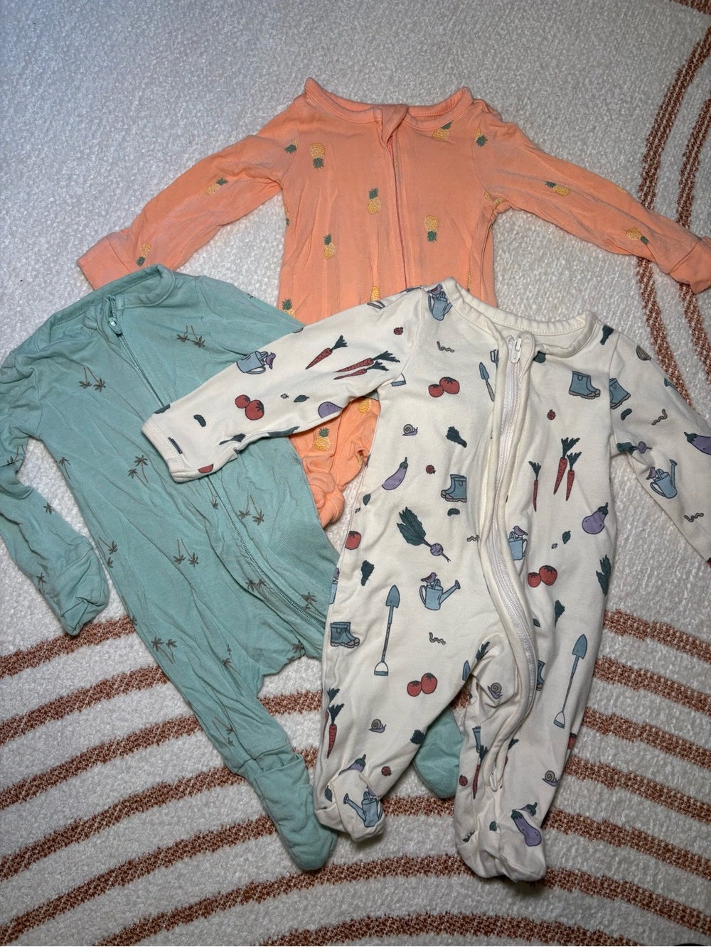 NB bundle Footed Pajamas- Peach, Mint, Cream - Pack of 3